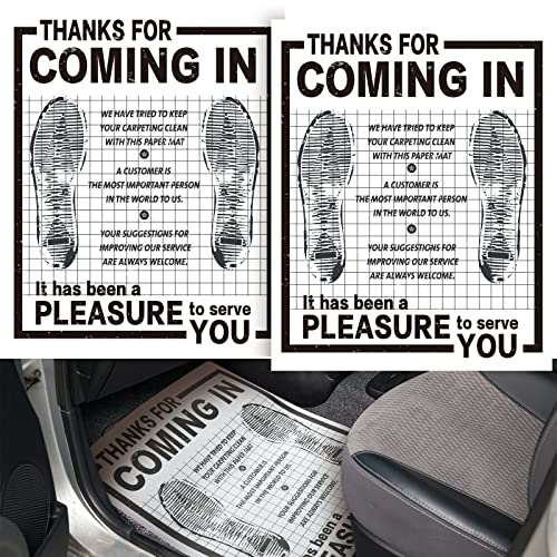 Woanger 800 Pcs Bulk Disposable Car Paper Floor Mats Automotive Floor Mats Brown Kraft Paper Floor Mats for Cars Vehicles Printed with Cute Footprint and Words for Car Dealerships 20 x 16 Inch (White) - Image 1