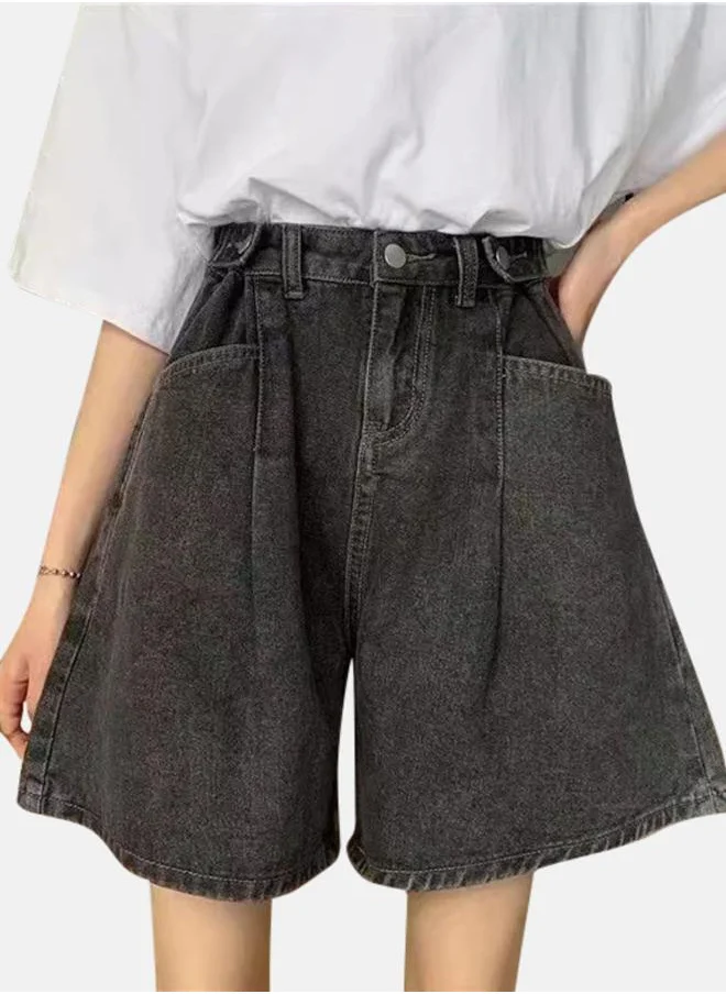 YUNIQEE Black High-Rise Denim Shorts