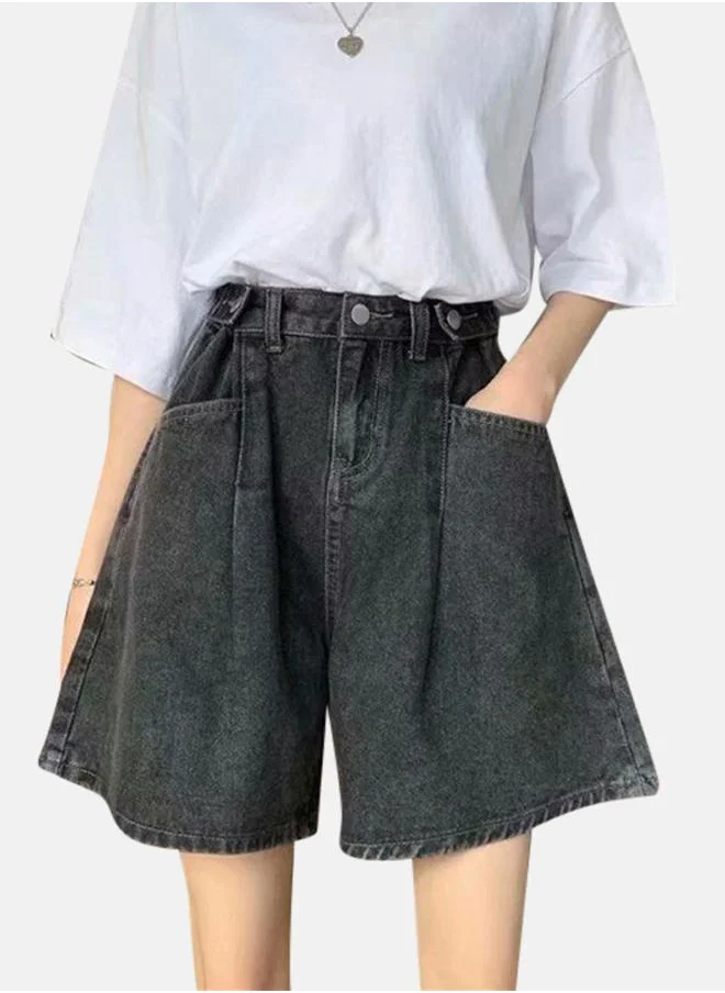 YUNIQEE Black High-Rise Denim Shorts