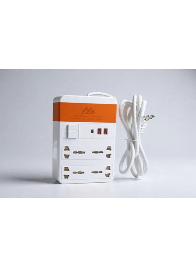8804U White 4-Socket Power Strip with 2 USB + Type-C – Multi-Device Charging & Power