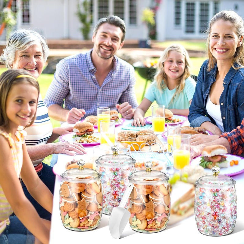 Nuogo 4 Pcs Plastic Candy and Cookie Jars with Lids Clear Cookie Container Candy Jars Large Airtight Apothecary Storage Organization for Wedding Home Kitchen Bar(64 oz) - Image 3