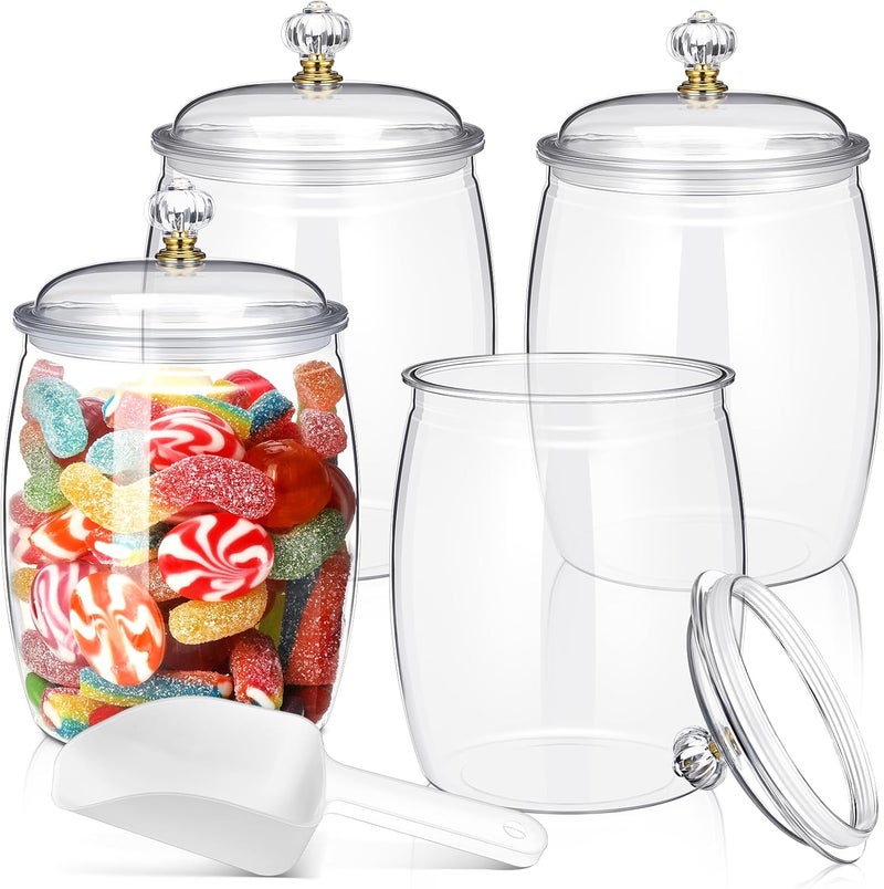 Nuogo 4 Pcs Plastic Candy and Cookie Jars with Lids Clear Cookie Container Candy Jars Large Airtight Apothecary Storage Organization for Wedding Home Kitchen Bar(64 oz) - Image 1