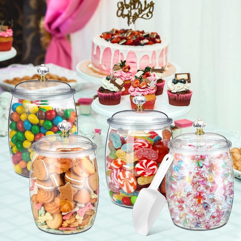 Nuogo 4 Pcs Plastic Candy and Cookie Jars with Lids Clear Cookie Container Candy Jars Large Airtight Apothecary Storage Organization for Wedding Home Kitchen Bar(64 oz) - Image 5