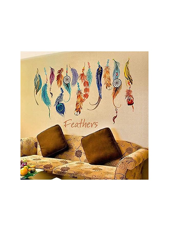 S-TOP Coloured Feathers Stickers Removable For Living Room Bedroom Home Decoration Wall Decal, Multi Color - Image 2
