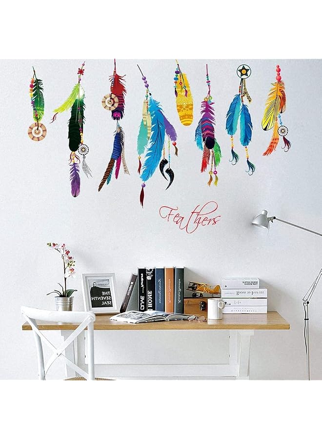 S-TOP Coloured Feathers Stickers Removable For Living Room Bedroom Home Decoration Wall Decal, Multi Color - Image 1