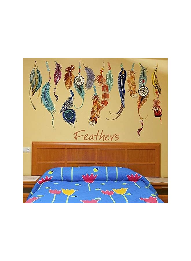 S-TOP Coloured Feathers Stickers Removable For Living Room Bedroom Home Decoration Wall Decal, Multi Color - Image 3