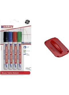 Edding 360XL Whiteboard Marker 4-Pack + Wood Eraser 
