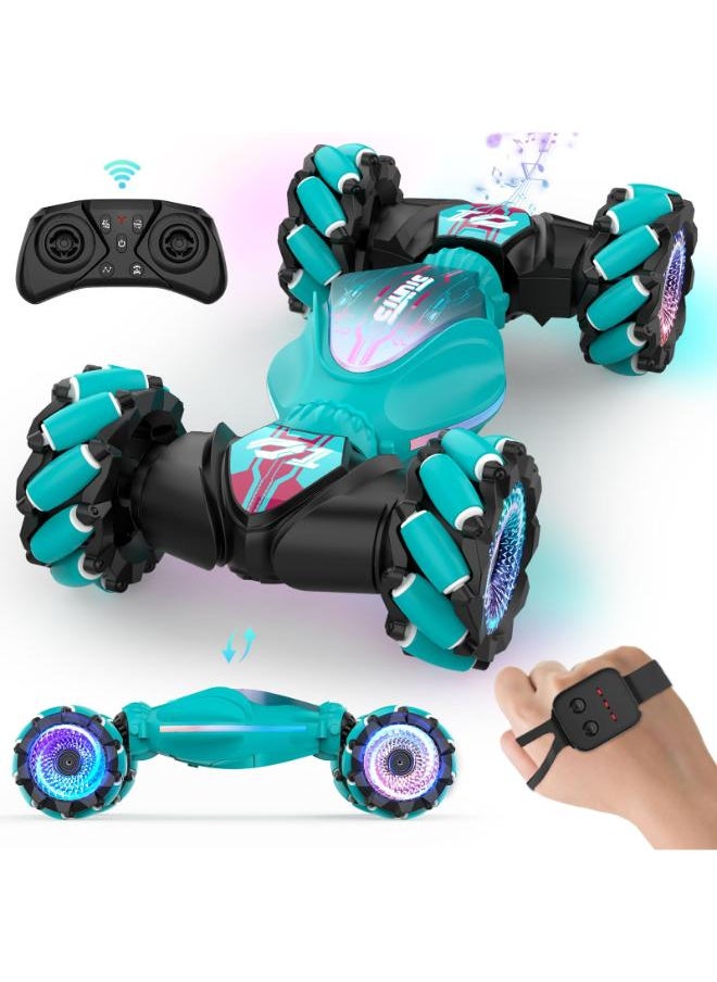 SAUFTTI Gesture RC Cars, Hand Controlled Stunt Car for 6-12 yr Boys Girls, 2.4GHz Gesture Sensor Remote Control Cars, 4WD Double Sided Stunt RC Twist Car with Light Music for Kids Birthday Xmas Gift 