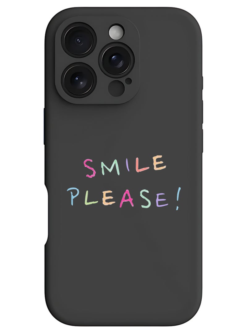 Theodor iPhone 16 Pro Max Black Protective Slim Fit Case Liquid Silicone Cover with Full Body Protection Anti-Scratch Shockproof Case For iPhone - Smile please - Image 1