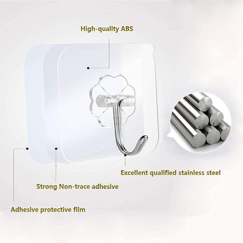 AIMERS Self Adhesive Hooks for Wall 10 Pack Strong Sticky Hooks for Kitchen Bathroom and Home No Drill Wall Hangers for Clothes and More Transparent - Image 3