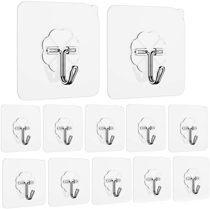 AIMERS Self Adhesive Hooks for Wall 10 Pack Strong Sticky Hooks for Kitchen Bathroom and Home No Drill Wall Hangers for Clothes and More Transparent - Image 1