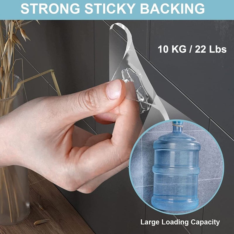 AIMERS Self Adhesive Hooks for Wall 10 Pack Strong Sticky Hooks for Kitchen Bathroom and Home No Drill Wall Hangers for Clothes and More Transparent - Image 2