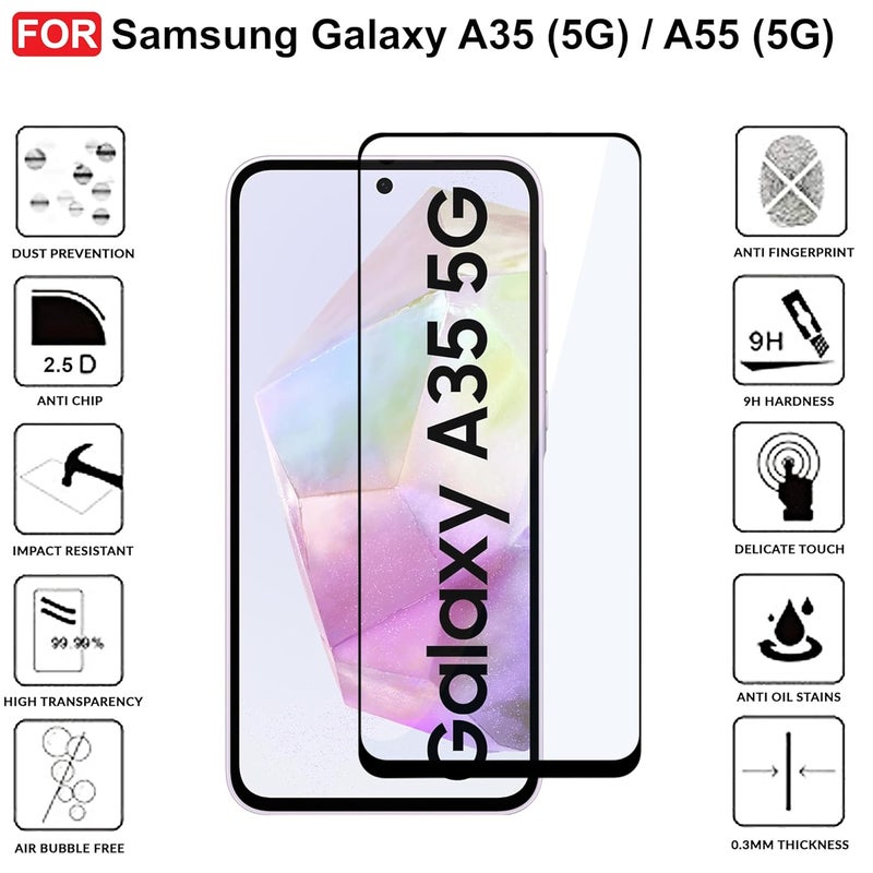 Cedo Tempered Glass for Samsung Galaxy A35 (5G) / A55 (5G) | Screen Protector Full HD Quality Tempered Glass Anti-Scratch Edge to Edge Coverage with Easy Installation Kit (Black) - Image 3