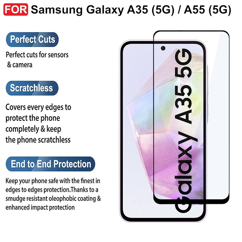 Cedo Tempered Glass for Samsung Galaxy A35 (5G) / A55 (5G) | Screen Protector Full HD Quality Tempered Glass Anti-Scratch Edge to Edge Coverage with Easy Installation Kit (Black) - Image 2