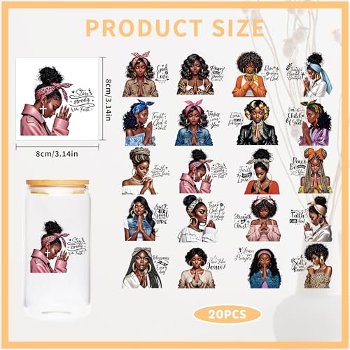 CRASHOT Black Girl UV DTF Cup Wraps - 20 Sheet Pray UV DTF Transfer Decals, Black Girl UVDTF Cup Wraps for Glass, Inspirational Waterproof Transfer Sticker, DIY Crafts for Women - Image 3