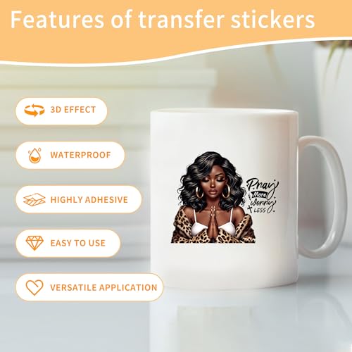 CRASHOT Black Girl UV DTF Cup Wraps - 20 Sheet Pray UV DTF Transfer Decals, Black Girl UVDTF Cup Wraps for Glass, Inspirational Waterproof Transfer Sticker, DIY Crafts for Women - Image 5