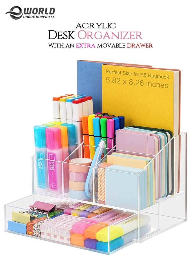 Eworld Clear Acrylic File Holder Pen Storage Organising Stand Desk for Books Papers and Accessories  - Image 1
