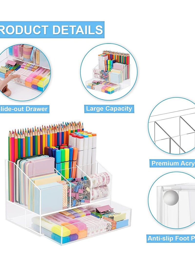 Eworld Clear Acrylic File Holder Pen Storage Organising Stand Desk for Books Papers and Accessories  - Image 2