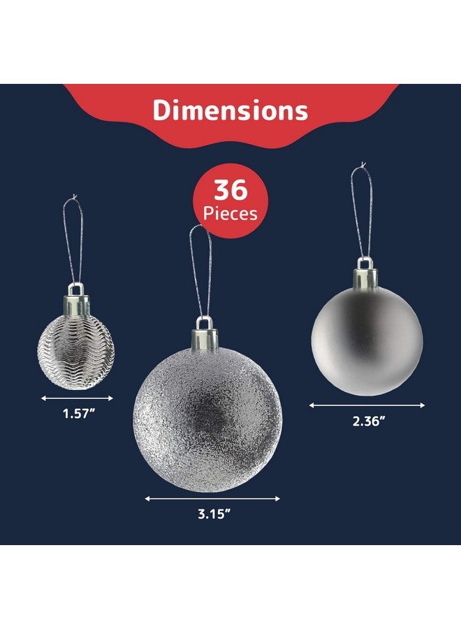 Prextex Christmas Tree Ornaments - Silver Christmas Ball Ornaments Set for Christmas, Holiday, Wreath and Party Decorations (36 pcs - Small, Medium, Large) Shatterproof - Image 3