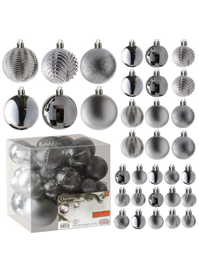 Prextex Christmas Tree Ornaments - Silver Christmas Ball Ornaments Set for Christmas, Holiday, Wreath and Party Decorations (36 pcs - Small, Medium, Large) Shatterproof - Image 1