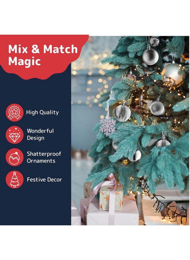 Prextex Christmas Tree Ornaments - Silver Christmas Ball Ornaments Set for Christmas, Holiday, Wreath and Party Decorations (36 pcs - Small, Medium, Large) Shatterproof - Image 5