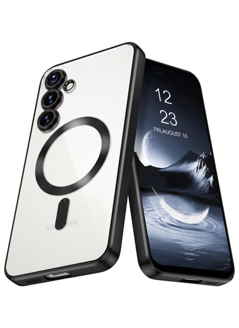 Magnetic Clear Case for Samsung Galaxy S24 FE with Camera Lens Protector Magsafe Compatible Electroplated Soft TPU Shockproof Anti-Scratch Phone Case for Galaxy S24 FE