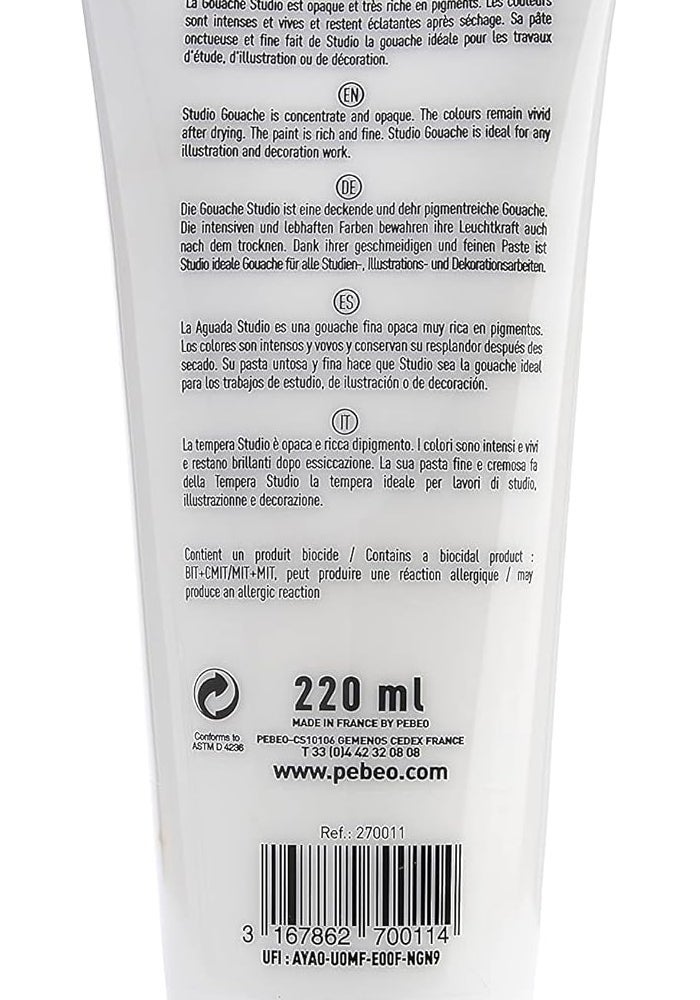 PEBEO Studio Gouache Fluid Paint - Permanent White, 220 ml Velvet Matte Formula - Image 2