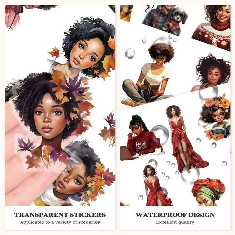 Bomichi Black Girl Sticker Book, 40 Sheets 283 Pcs Journaling Scrapbooking Stickers for Journaling Scrapbooking Bullet Journals Planners Letter Card Making Collage Art Crafts Water Bottle - Image 3