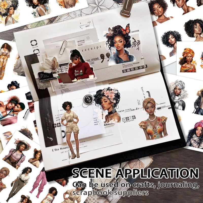 Bomichi Black Girl Sticker Book, 40 Sheets 283 Pcs Journaling Scrapbooking Stickers for Journaling Scrapbooking Bullet Journals Planners Letter Card Making Collage Art Crafts Water Bottle - Image 2