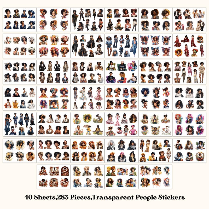 Bomichi Black Girl Sticker Book, 40 Sheets 283 Pcs Journaling Scrapbooking Stickers for Journaling Scrapbooking Bullet Journals Planners Letter Card Making Collage Art Crafts Water Bottle - Image 4