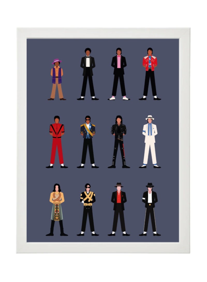 Michael Jackson Iconic Eras Minimalist Framed Poster 30x40 cm – King of Pop Costume Evolution Wall Art Framed for Music Fans & Home Décor