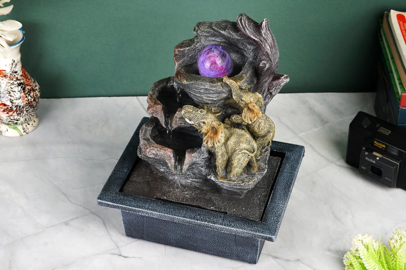 HOME CUBE Polyresin Tabletop Indoor Waterfall Fountain for Home Decor LED Light & Crystal Ball Showpiece Fountain for Living Room Office Housewarming Gift Zen Water Fountain-21x16.1x26cm (FT_08) - Image 2