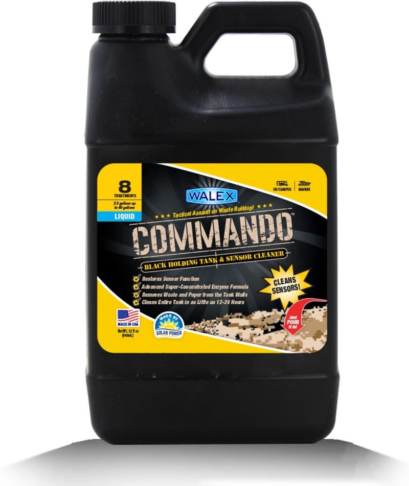 Walex Commando Liquid Marine, Camper, & RV Black Water Holding Tank and Sensor Cleaner for Rapid Breakdown of Waste & Toilet Paper within 24-Hours, Restores Valves and Seals, Septic Tank Safe, 32oz Multi-use well optimized build - Image 1