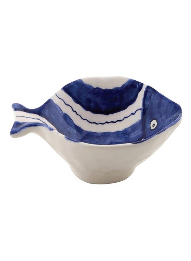 47th & Main Fish Shaped Dish Ceramic Bowl for Entertaining, 6" x 4", Blue/White - Image 1
