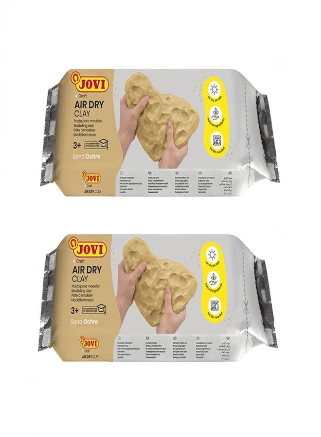Jovi European Air Dry Modelling Sand Ochre Non-Toxic Clay Pack of 2 250g Each Ideal for for Sculpting Pottery Art & Craft Handicraft Educational Purpose Fine Motor Skills, Natural - Image 1