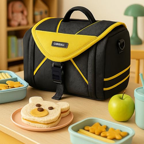 Carriall Zento The Kid's Meal Bag Black & Yellow Tiffin for Daily Use, School, Travel & Picnic, Easy to Clean and Easy to Carry Lunch Bag, 5.2L Storage Capacity for Kids – Boys & Girls - Image 1