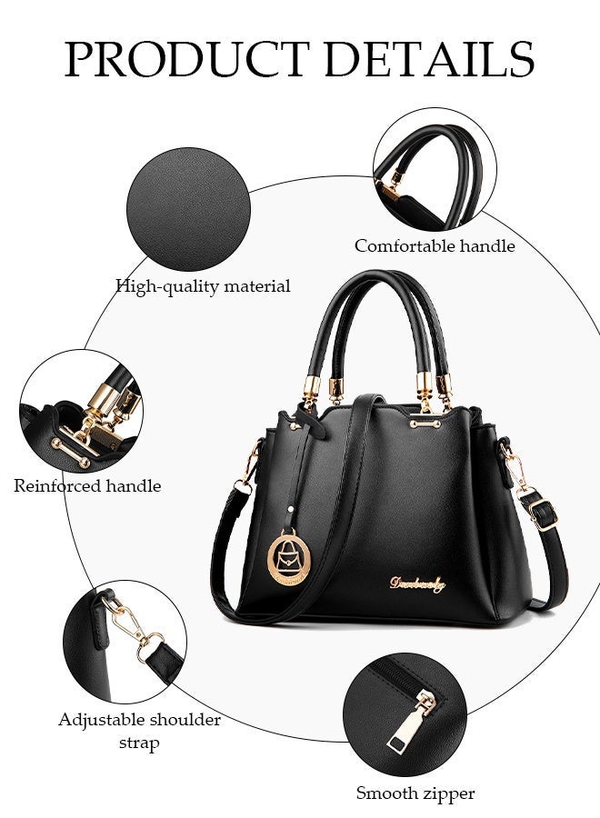 DUNISO Womens Shoulder Bag Soft Leather Messenger Bag Simple And Fashionable Handbag Bucket Bag With Pendant Adjustable Shoulder Strap Suitable For Commuting Travel Shopping Storage And Organization Black - Image 4