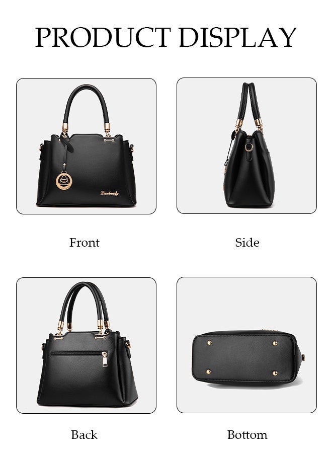 DUNISO Womens Shoulder Bag Soft Leather Messenger Bag Simple And Fashionable Handbag Bucket Bag With Pendant Adjustable Shoulder Strap Suitable For Commuting Travel Shopping Storage And Organization Black - Image 3