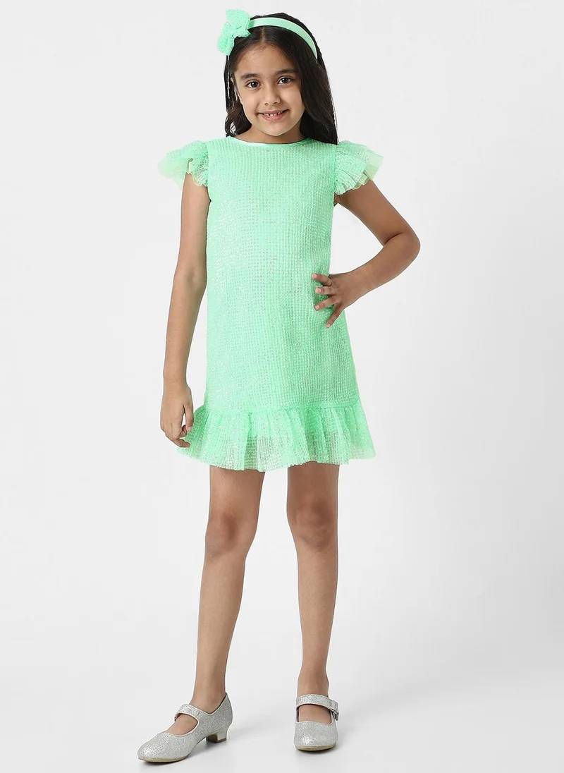 نوتيناتي Nautinati Girls’ Green Mesh Sequin Party Frock