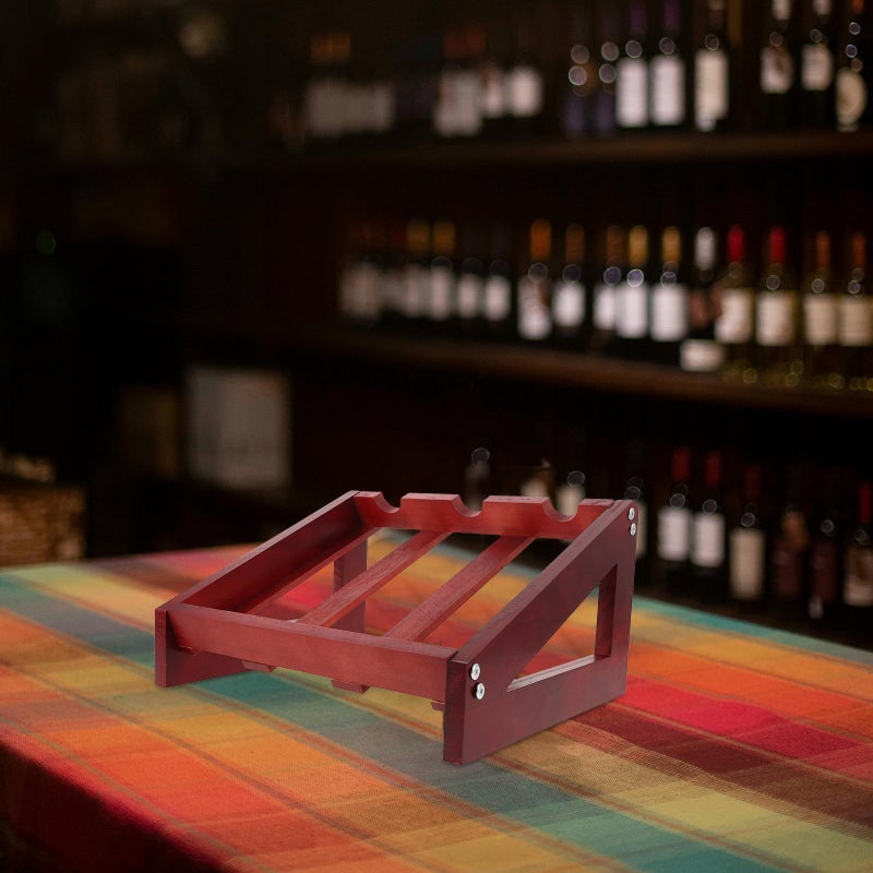 Wooden Wine Rack Holder Stand For 3 Bottles Tabletop Deep Red Home Living Room Decor - Image 5