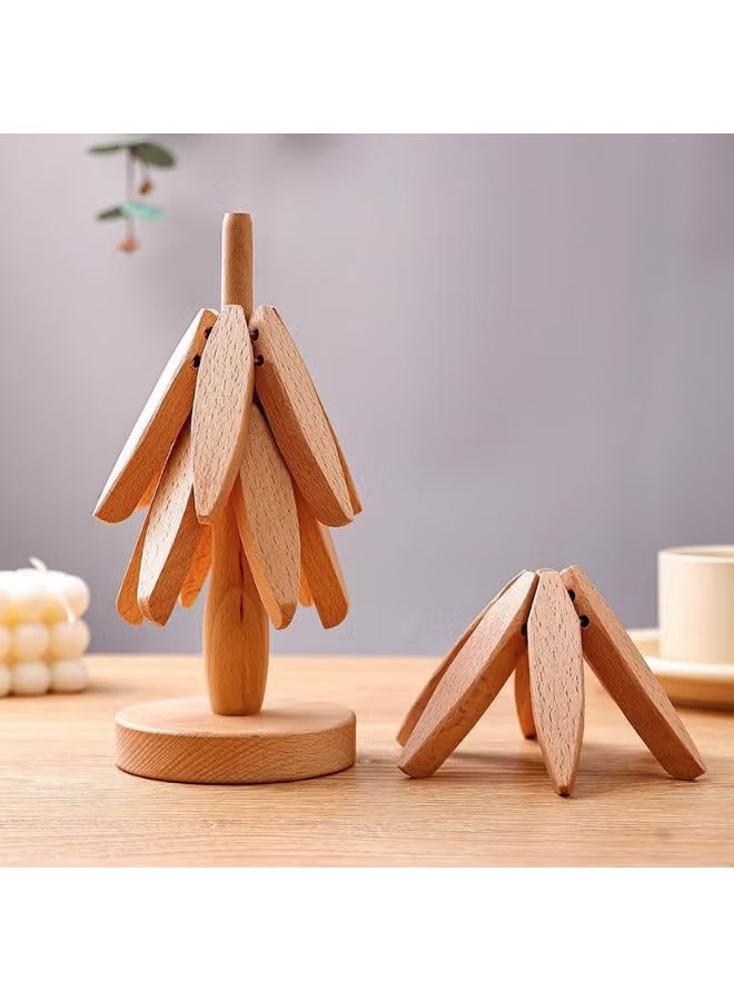 مفرش طاولة على شكل شجرة خشبية بتصميم مزخرف مضاد للحروق ومقاوم للحرارة، قاعدة أكواب خشبية للأواني - Image 2