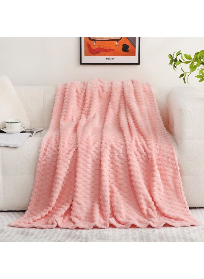 Puncuntex Light Pink Throw Blanket 50"×70" inches Gifts for Mom Fuzzy 3D Jacquard Decorative Flannel Fleece Super Soft Plush Cozy Blanket for Couch Sofa Chair Lightweight - Image 1