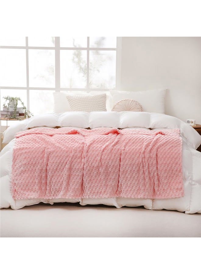 Puncuntex Light Pink Throw Blanket 50"×70" inches Gifts for Mom Fuzzy 3D Jacquard Decorative Flannel Fleece Super Soft Plush Cozy Blanket for Couch Sofa Chair Lightweight - Image 2