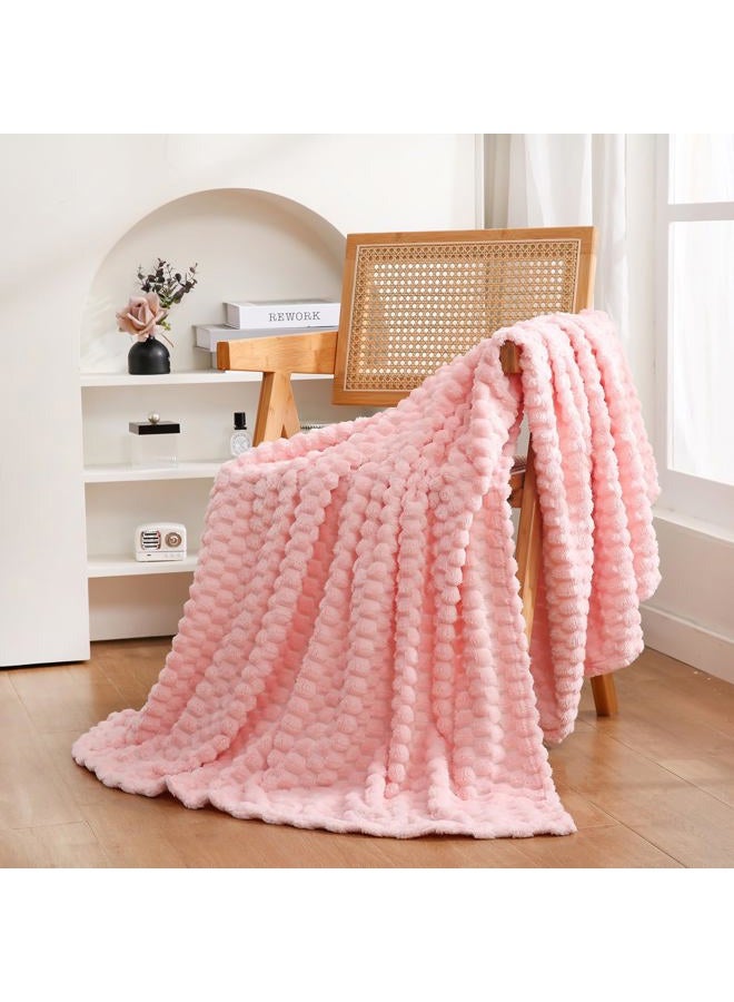 Puncuntex Light Pink Throw Blanket 50"×70" inches Gifts for Mom Fuzzy 3D Jacquard Decorative Flannel Fleece Super Soft Plush Cozy Blanket for Couch Sofa Chair Lightweight - Image 3