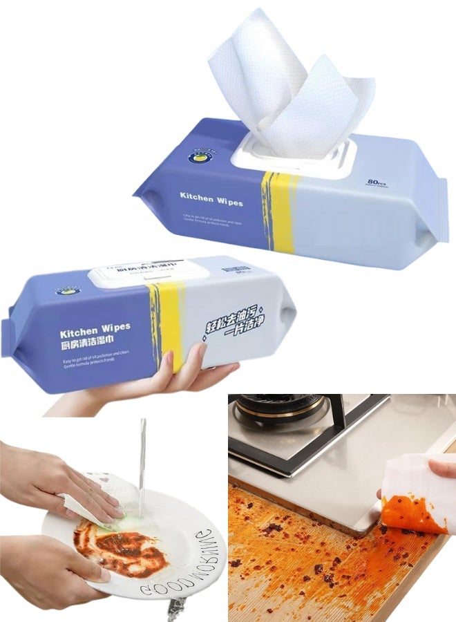 هابي هوم 80 منديلًا كبيرًا جدًا لتنظيف المطبخ، مناديل مبللة متعددة الأغراض للاستخدام المنزلي، مناديل قوية وسميكة لإزالة الشحوم من الأسطح والأجهزة وتنظيف الأسطح المتعددة، مناديل تنظيف شديدة التحمل للمطبخ - Image 1