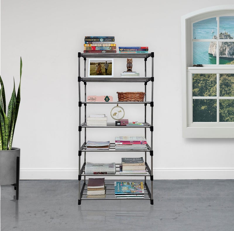 PHILOSHOP 7 Tier Metal Book Shelf Tall Narrow Storage Rack for Kids and Adults Modern Bookshelf Unit for Nursery, School, Home, and Office, Floor Mount Open - Image 5