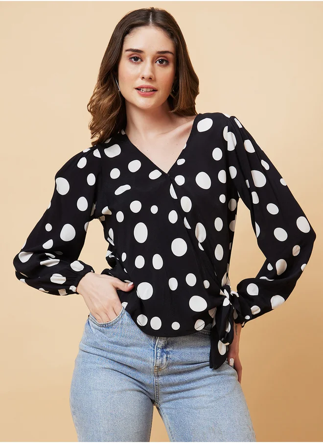 جلو باص Globus Polka Dots Print Tie-Up Wrap Top