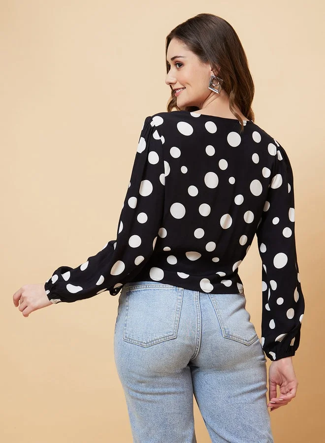 globus Globus Polka Dots Print Tie-Up Wrap Top