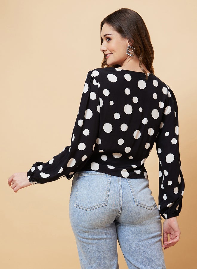 Globus Polka Dots Print Tie-Up Wrap Top - Image 4