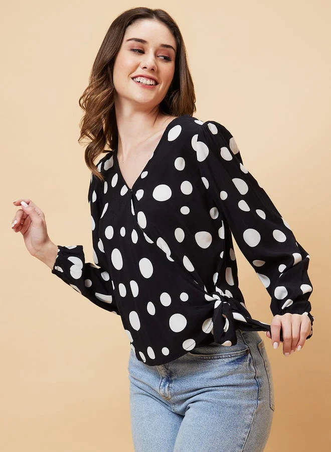 globus Globus Polka Dots Print Tie-Up Wrap Top